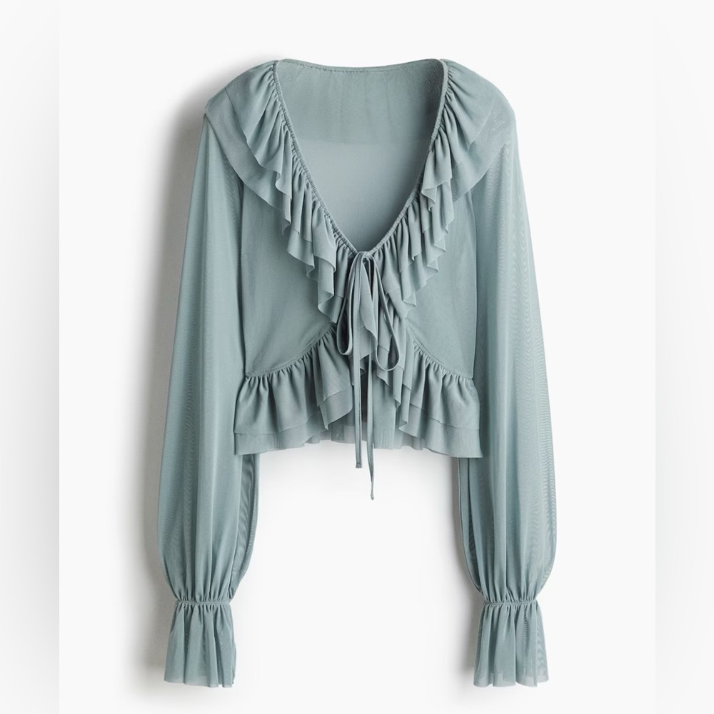 H&M Ruffled Dusty Blue Top